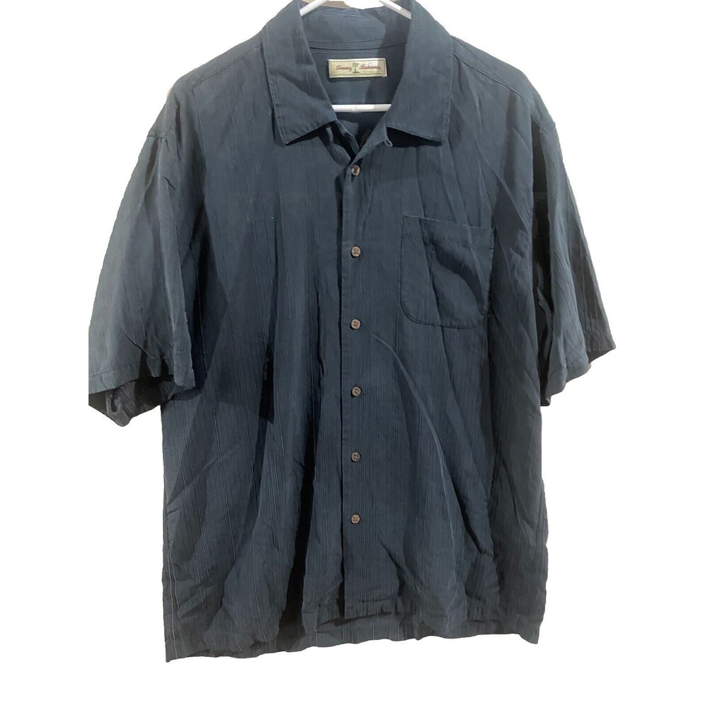 Tommy Bahama Shirt Mens XL Black 94%  Silk Short Sleeve Button Up Shirt